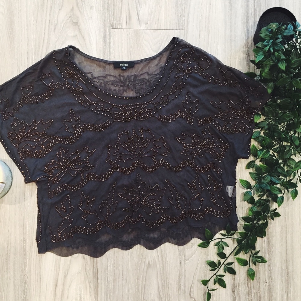 Sheer Beaded crop top
